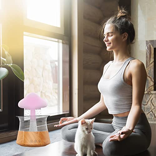 Humidificadores de lluvia en la nube para dormitorio y habitación grande - Difusor de aceite esencial con luces LED de 7 colores - Cobertura para toda la casa - Apagado automático - Puede funcionar hasta 8-10 días con agua llena (grano de madera)