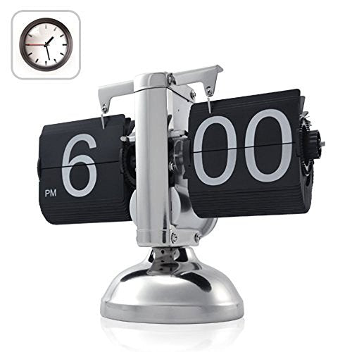 WoneNice Reloj retro digital abatible hacia abajo - Reloj con engranaje interno alimentado por batería para decoración del hogar y la oficina - Negro