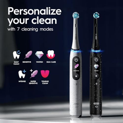 Oral-B iO Series 10 Cepillo de dientes eléctrico recargable, Stardust White con 4 cabezales, estuche de viaje y cargador iO Sense - Sensor de presión visible para proteger las encías - 7 modos de limpieza - Temporizador de 2 minutos