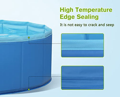 Pecute Piscina para perros plegable de 63 x 12 pulgadas, piscina portátil para niños de PVC duro, piscina multifuncional para piscina de perros, bañera antideslizante para mascotas con cepillo de baño adicional, ideal para viajes