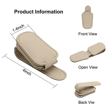 SUNCARACCL 2 Pack Sunglass Holder for Car Visor, Magnetic Leather Glasses Eyeglass Hanger Clip for Car, Sunglasses Holder and Ticket Card Clip for Car Visor Accessories (Beige)