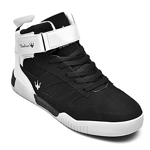 FZUU Zapatillas de deporte casuales de cuero para hombre de moda (9,5, negro)