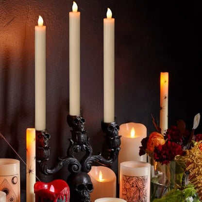 PRODUCTO 22 DRomance Velas cónicas parpadeantes sin llama con temporizador remoto, candelabros LED con pilas, cera real, luz regulable, cena, decoración navideña de Acción de Gracias (marfil, 0,78" x 9,64")