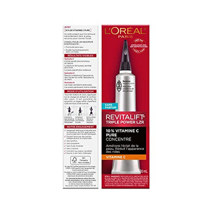 L'Oreal Paris Revitalift 10% Pure Vitamin C Face Serum, piel más brillante, arrugas reducidas, sin fragancia 1 0z.