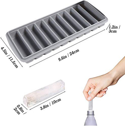 LessMo 3 Piezas Bandeja para Cubitos de Hielo, Bandeja Larga de Silicona con Tapa, Barra Estrecha Rectangular, Reutilizable, Flexible, Fácil Liberación, para Botellas Deportivas de Boca Pequeña, Botellas de Jugo, Cócteles