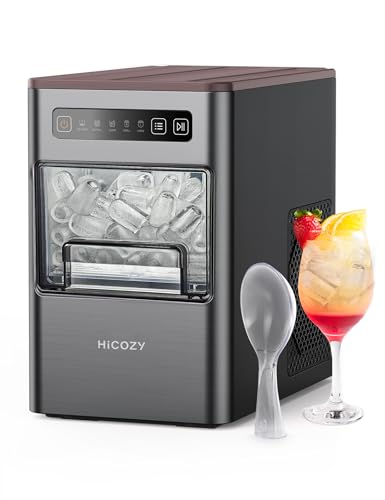 HiCOZY Máquina para hacer hielo en encimera, hielo en 6 minutos, 24 libras/día, 2 tamaños de cubitos de hielo tipo bala, portátil y compacto con autolimpieza, para apartamento/debajo del gabinete/cocina/oficina/camping/RV (marrón)