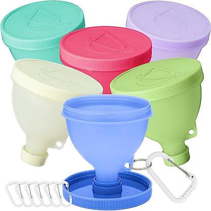 ProStand [paquete de 6] – Embudos con soporte para llenar botellas de agua con proteína en polvo, juego de recipientes de suplemento para llevar o uso en la cocina, llavero para vaso mezclador V2