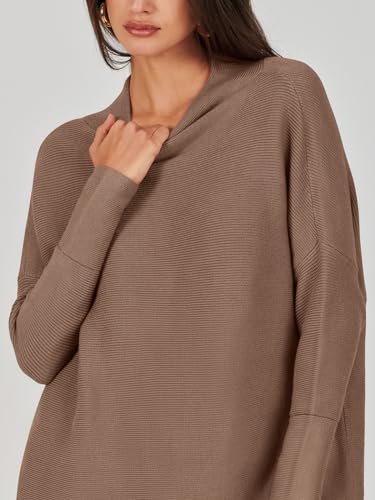 ANRABESS Suéter para Mujer 2023 Otoño Casual Suelto De Gran Tamaño Suéteres De Cuello Alto Vestido De Manga Larga Holgado Slouchy Punto Grueso Acogedor Cálido Invierno Jersey Túnica A277doukou-S