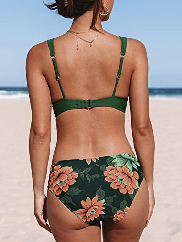 PRODUCTO 20 CUPSHE Traje de baño de bikini de cintura media para mujer, traje de baño floral con gancho en la espalda, traje de baño de dos piezas XL Teal