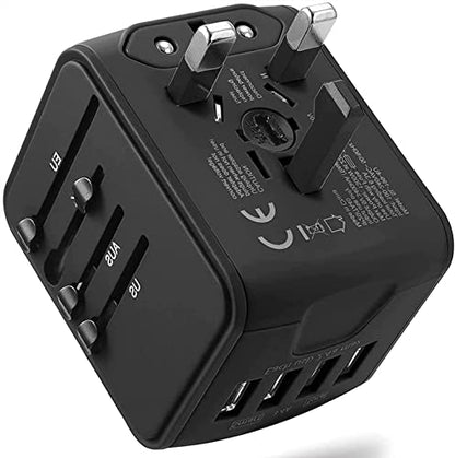 Adaptador de viaje internacional Adaptador de corriente universal en todo el mundo Todo en uno 4 USB con enchufe eléctrico Perfecto para países europeos de EE. UU., UE, Reino Unido y AU 160 (negro)