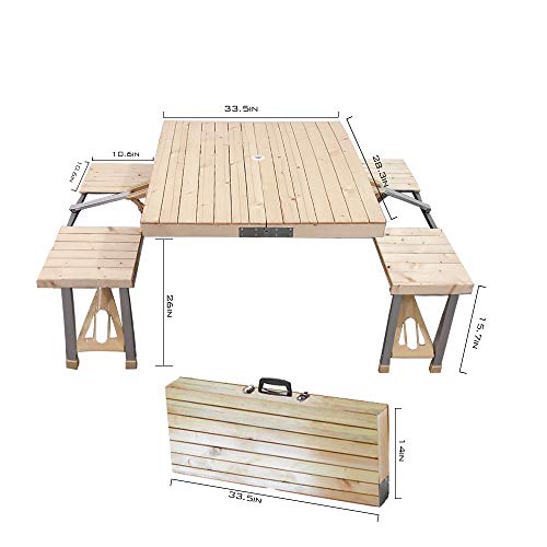 STONCEL Folding Table and Chairs Set, Portable Picnic Table with 4 Seats for Outdoor Camping Picnic BBQ, Party and Dining(Wooden)