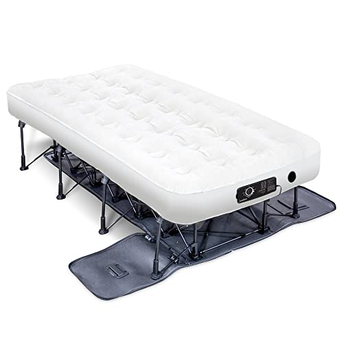 PRODUCTO 37 Colchón de aire Ivation EZ-Bed (Twin) con tecnología Deflate Defender™ Bomba de confort automática dual y material laminado de doble capa - Marco de cama de aire y estuche con ruedas para invitados, viajes, vacaciones, camping