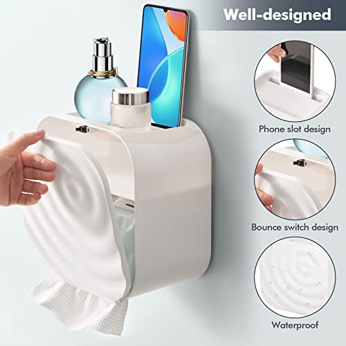 Dalanpa Portarrollos de Papel Higiénico, Dispensador de Servilletas con Porta Pañuelos Multifunción, Caja de Papel Higiénico Montada en la Pared para Baño, Blanco