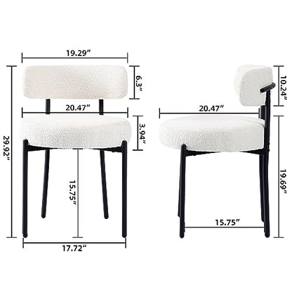 DYHOME Juego de 2 sillas de comedor blancas, sillas de comedor modernas de mediados de siglo, sillas de comedor de cocina, respaldo curvo, silla de comedor tapizada redonda Boucle con patas de metal negro