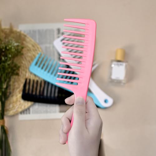 Peine de dientes anchos de 4 piezas, peine grande para desenredar el cabello, peine para peinar, peine profesional para el cuidado del cabello de las mujeres para cabello rizado, mojado y largo (azul, rosa, blanco, negro)