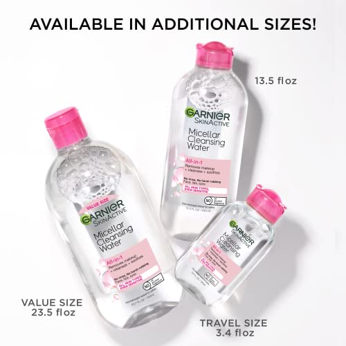 Garnier SkinActive agua micelar para todo tipo de piel, limpiador facial y desmaquillante, 13,5 onzas líquidas (400 ml), 1 unidad (el embalaje puede variar)