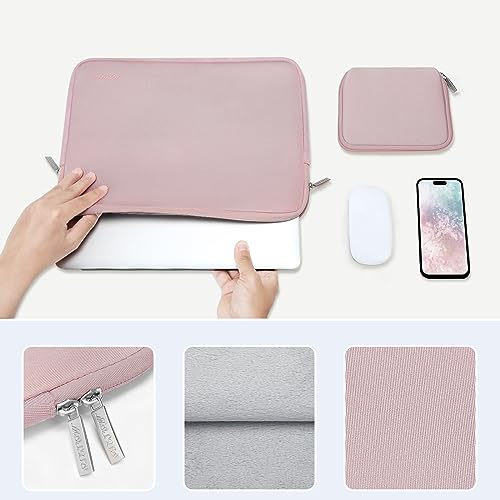 MOSISO Funda para Portátil Compatible con MacBook Air/Pro, Notebook de 13-13.3 Pulgadas, Compatible con MacBook Pro 14 Pulgadas 2023-2021 A2779 M2 A2442 M1, Bolsa de Neopreno con Estuche Pequeño, Rosa Bebé