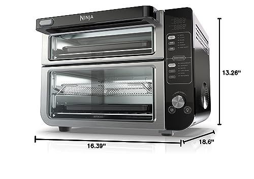 Ninja DCT451 Horno doble inteligente 12 en 1 con puerta flexible, termómetro, FlavorSeal, acabado inteligente, convección superior rápida y parte inferior para freír con aire, acero inoxidable