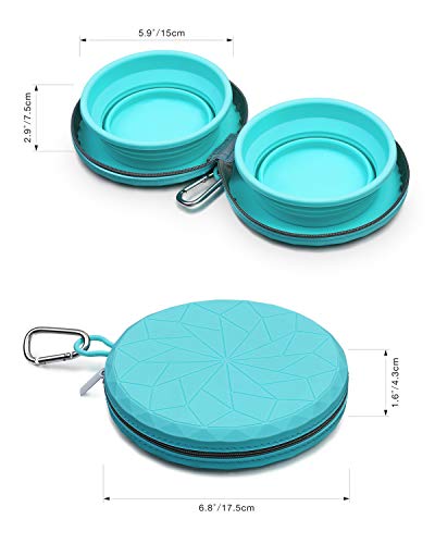 PRODUCTO 2 KALLAK Cuencos plegables de silicona para perros con funda de silicona con cremallera, cuencos portátiles 2 en 1 para perros de viaje, cuenco para perros desplegable, sin derrames, antideslizante, para alimentos y agua para mascotas con clip