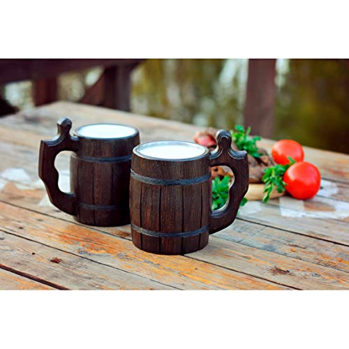 PRODUCTO 122 MyFancyCraft Cerveza Hecha a Mano - Taza de Roble - Madera Natural Oscura - Barril de Regalo de Jarra de Madera Ecológico - Taza