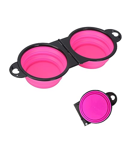 PRODUCTO 205 WOWESOTICA Cuencos plegables para perros, cuencos portátiles para comida y agua para perros, cuencos plegables de silicona expandibles 2 en 2 para viajar, hacer senderismo, acampar y caminar. (Pequeño, rosa)