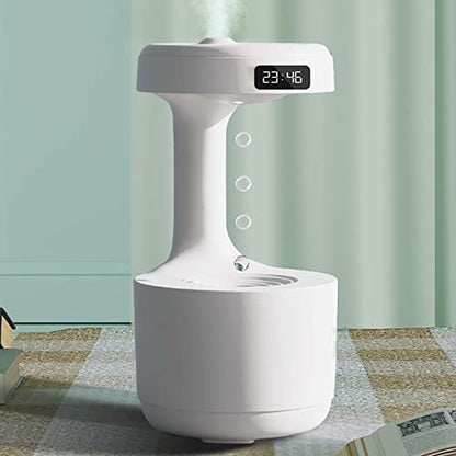 Humidificadores ultrasónicos para dormitorio, humidificadores de niebla fría Gota de agua antigravedad con pantalla de reloj LED, humidificador de aire silencioso de 36 dB con luz nocturna para habitación Oficina 800 ml