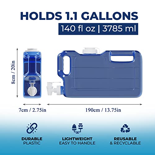 Botella dispensadora de agua para refrigerador de 1,1 galones con grifo, espiga y tapón de rosca de 58 mm, plástico libre de BPA a prueba de fugas