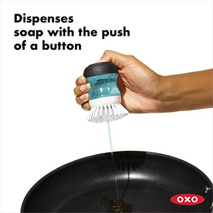 OXO Good Grips - Cepillo dispensador de jabón, color negro, transparente y blanco