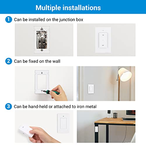 DEWENWILS Enchufe de luz con control remoto, interruptor de luz inalámbrico para lámparas de cadena de tracción, rango de 100 pies, no necesita cableado, lista ETL (1 controlador montado en la pared+1 base de bombilla, versión más corta)