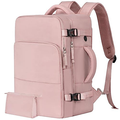 Rinlist Mochila de viaje, mochila de mano compatible con la TSA, aprobada por aerolíneas para mujeres y hombres, senderismo, gimnasio, trabajo, fin de semana, viajero, mochila informal, bolsa para artículos personales, rosa