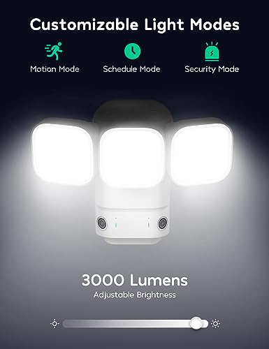 PRODUCTO 478 Winees Cámara reflectora, cámara de seguridad para exteriores de doble lente 2K HD, detección de movimiento panorámico de 180 grados, 3000 lúmenes, visión nocturna en color, sirena de 110 dB, audio bidireccional