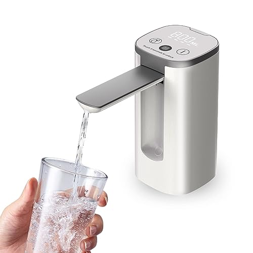 Dispensador de botella de agua de 5 galones, bomba de botella de agua automática plegable universal con pantalla, bomba de agua potable eléctrica portátil, modos de bombeo doble, carga USB de 1200 mAh blanco