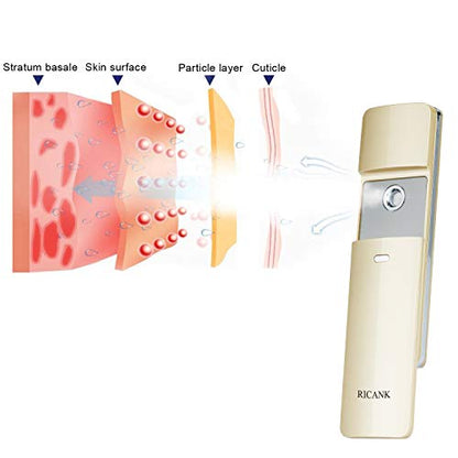 RICANK Nano Mister Handy Nano Cool Mist Spray Facial Mister Sliding Hydrating Facial Mini Nano Steamer Eyelash Extensions Moisturizing Face Mister Sprayer Atomization Skin Care Instrument Rose Gold