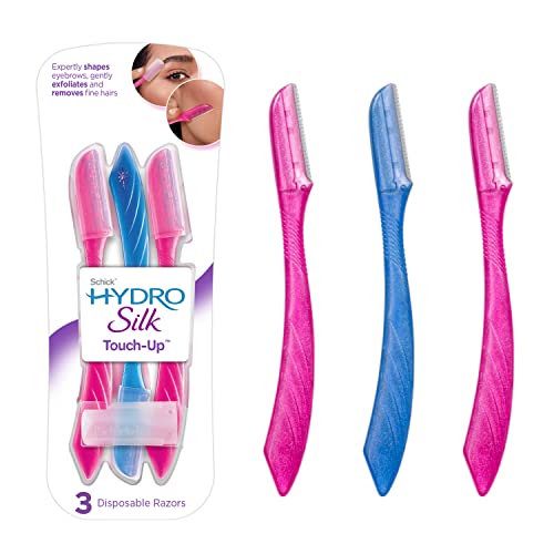 Schick Hydro Silk Touch-Up Herramienta exfoliante dermaplaning, maquinilla de afeitar para rostro y cejas con cubierta de precisión, 3 unidades | Maquinilla de afeitar Dermaplaning para mujeres