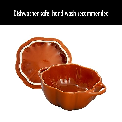 PRODUCTO 23 STAUB Calabaza pequeña de cerámica de 0,75 cuartos de galón, apta para horno y estufa hasta 572 °F, plato de calabaza, caramelo para hornear naranja quemado