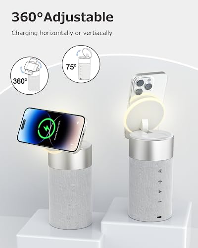 PRODUCTO 319 COLSUR Altavoz Bluetooth con luz nocturna - Cargador inalámbrico Mag-Safe 3 en 1 para iPhone 15/14/13/12 Series, AirPods Pro/3/2, regalos para hombres y mujeres