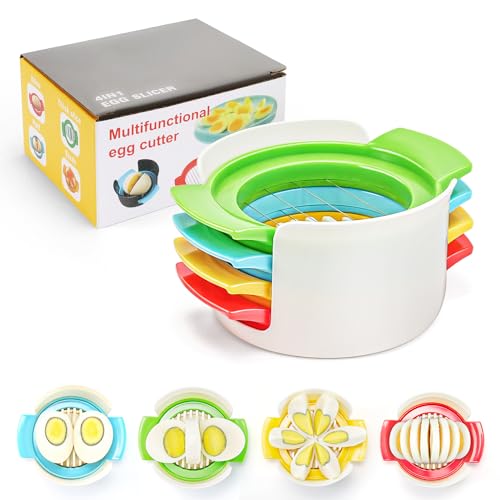 PRODUCTO 499 Cortadora de tazas 4 en 1 - Cortadora de huevos - Cortadora de huevos para huevos duros - Dispensador de huevos con alambres de corte de acero inoxidable - Cortadora multifuncional para frutas de fresa (blanca)