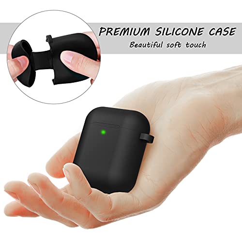 LELONG Compatible con Funda AirPods, Funda Protectora de Silicona Suave con Llavero Compatible con Apple AirPods 2nd 1st Estuche de Carga Hombres Mujeres [LED Frontal Visible] Negro