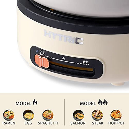 PROCUCTO 67 HYTRIC Cocina eléctrica, Cocina eléctrica portátil de 2 litros con Mango Plegable, Cocina eléctrica Antiadherente con Control de Potencia Dual para Campamento, Dormitorio, Cocina de Ramen multifunción para Avena, Filete, Pasta, Camping