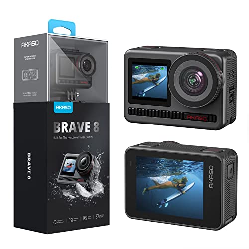 PRODUCTO 258 AKASO Brave 8 4K60FPS Cámara de acción, pantalla táctil fotográfica de 48 MP impermeable súper gran angular 16x cámara lenta de estabilización supersuave con control remoto accesorios para casco