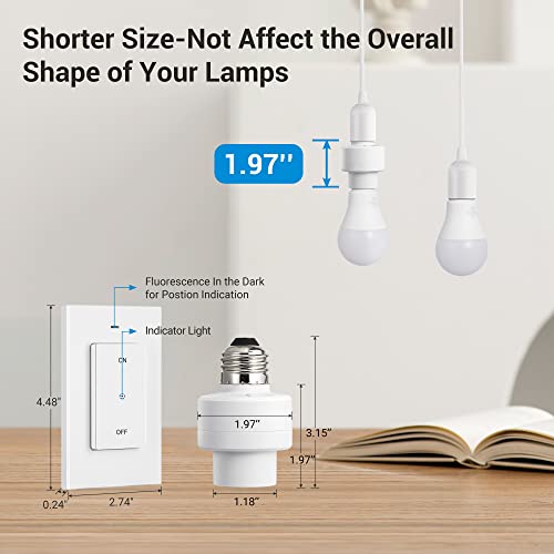 DEWENWILS Enchufe de luz con control remoto, interruptor de luz inalámbrico para lámparas de cadena de tracción, rango de 100 pies, no necesita cableado, lista ETL (1 controlador montado en la pared+1 base de bombilla, versión más corta)