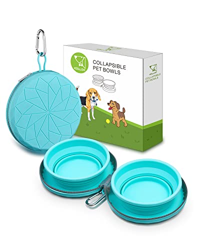 PRODUCTO 2 KALLAK Cuencos plegables de silicona para perros con funda de silicona con cremallera, cuencos portátiles 2 en 1 para perros de viaje, cuenco para perros desplegable, sin derrames, antideslizante, para alimentos y agua para mascotas con clip