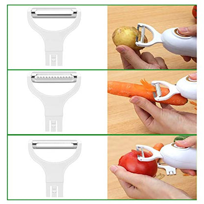 Pelador de patatas eléctrico, pelador eléctrico de mano de verduras y frutas 3 en 1 Pro Set, utensilios de cocina recargables por USB para manzanas, patatas, zanahorias y pepinos