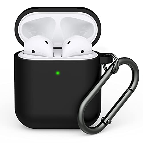 LELONG Compatible con Funda AirPods, Funda Protectora de Silicona Suave con Llavero Compatible con Apple AirPods 2nd 1st Estuche de Carga Hombres Mujeres [LED Frontal Visible] Negro