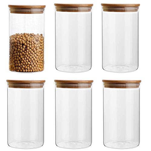 Juego de recipientes de almacenamiento de alimentos de vidrio transparente de 35oz35oz/1000ml, frascos herméticos para alimentos con tapas de madera de bambú, botes de cocina para azúcar, dulces, galletas, arroz y especias, juego de 6