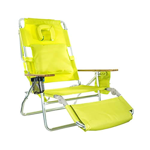 PRODUCTO 165 Ostrich Deluxe Silla de playa 3 en 1 con apertura para la cara - Tumbona reclinable portátil para broncearse - Orificio para la cara para leer boca abajo - Reposapiés acolchado, almohada extraíble - Aluminio (verde)