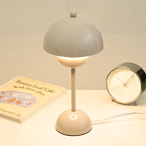 Shangpai Lámparas de mesa modernas, lámpara de noche de brillo de 3 niveles para dormitorio, lámparas de escritorio con bombilla LED de 6 W, lámpara de mesita de noche retro de metal para niños (gris)