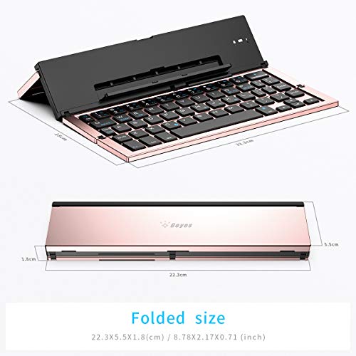 Geyes Teclado Bluetooth plegable, teclado plegable portátil de viaje para iPhone Xs max/x/14/13/12/11 Plus Pro/iPad/iPad Mini 4, teléfono inteligente Samsung Android Tablet (oro rosa)