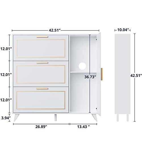 PRODUCTO 391 Cozy Castle Gabinete de almacenamiento de zapatos independiente para entrada con 3 cajones abatibles, gabinete estrecho para zapatos, blanco (42.51" W x 10.04" D x 42.51" H)