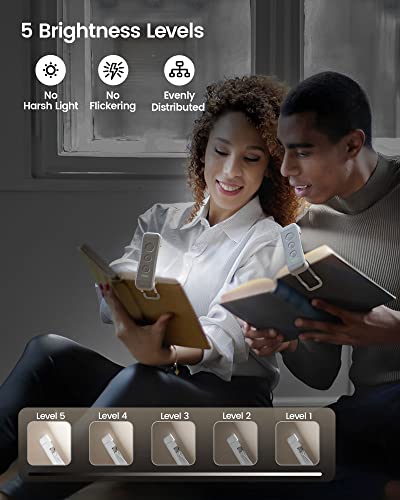 PRODUCTO 5 Glocusent Luz de libro recargable USB para leer en la cama, luz de lectura LED portátil con clip, 3 colores ámbar y 5 brillo regulable, compacta y duradera, perfecta para amantes de los libros, niños